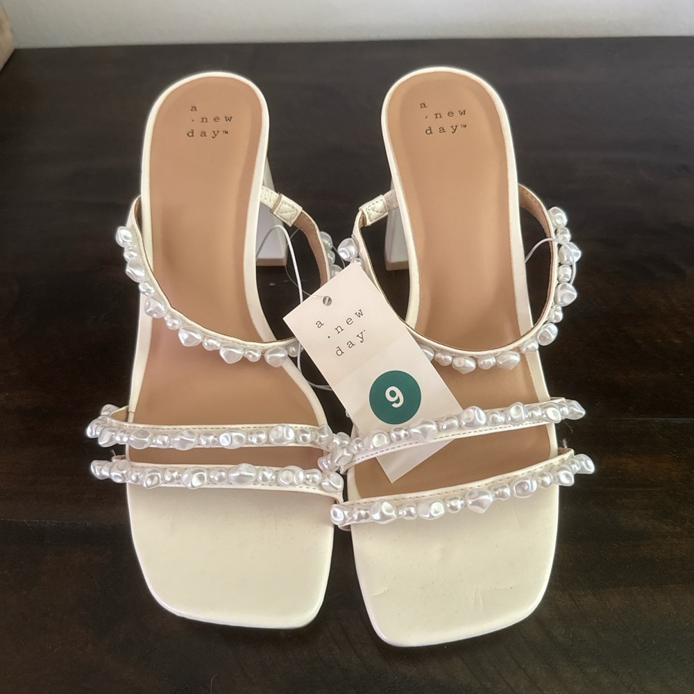 A New Day Women's Cream Pearl Strap Heels
